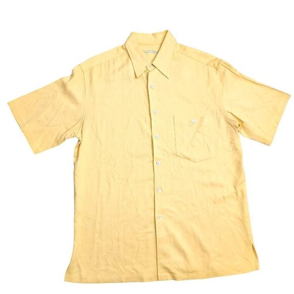 Tori Richard Mens medium 100% silk button up shirt Chest Pocket yellow EUC - Picture 5 of 7